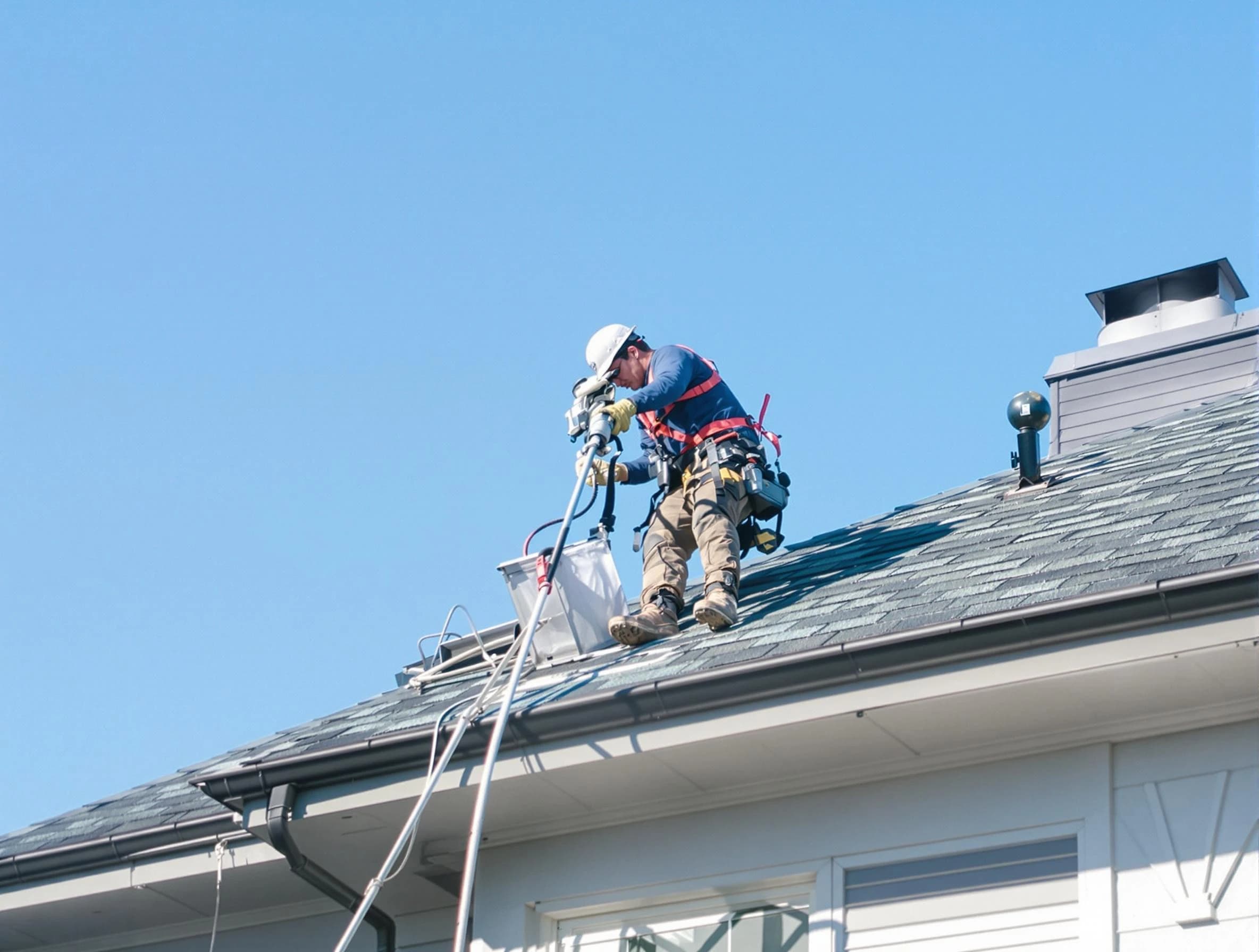 Springville Dryer Vent Cleaning certified technician cleaning a roof-mounted dryer vent system in Springville