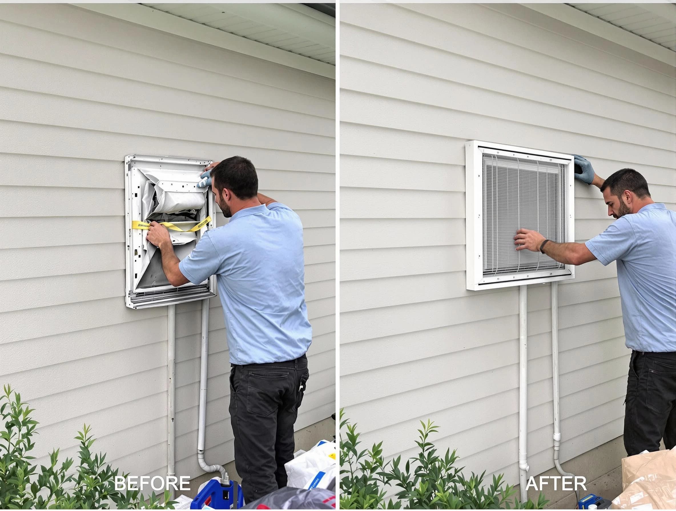 Springville Dryer Vent Cleaning technician installing high-quality dryer vent cover at a residential property in Springville